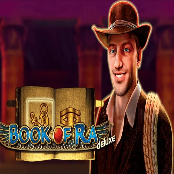Book of Ra Deluxe slot logo by Novomatic at Duffspin Casino